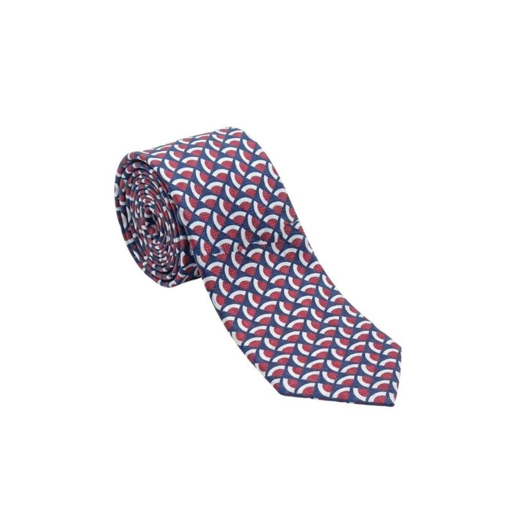 Armani Collezioni Mens Navy Blue / Red / White Multicolor Geometric Neck Tie